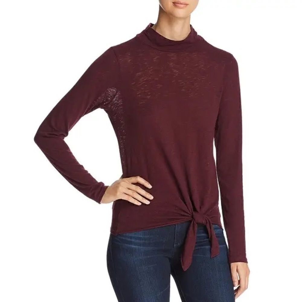 Three Dots Tie-Front Mock Neck